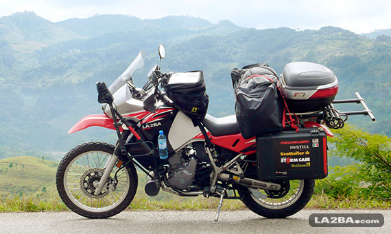 Kawasaki KLR 650 motorcycle loaded